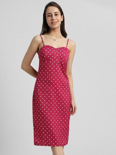 Women Sheath Pink, White Knee Length Dress