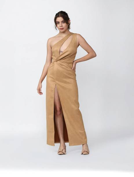 Women A-line Brown Maxi/Full Length Dress