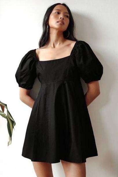 Women Fit and Flare Black Dress Price in India