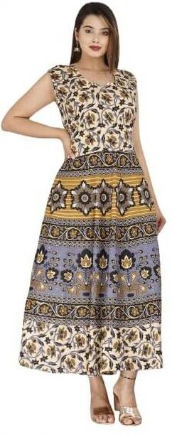 Women Fit and Flare Grey Ankle Length Dress