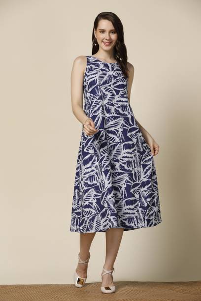 Ompax Women A-line Blue Below Knee Dress