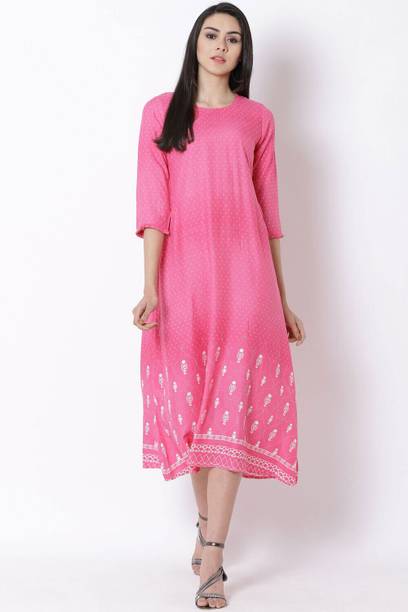RANGRITI Women A-line Pink Midi/Calf Length Dress