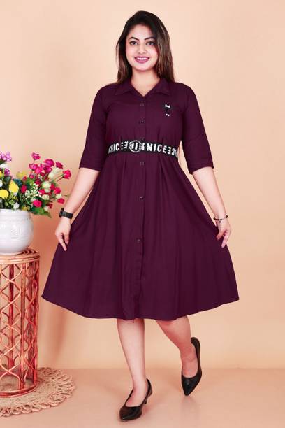 Women Fit and Flare Purple Knee Length Dress