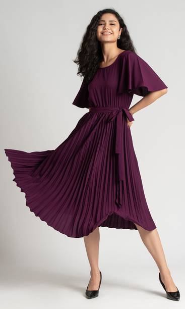 Women Pleated Purple Dress