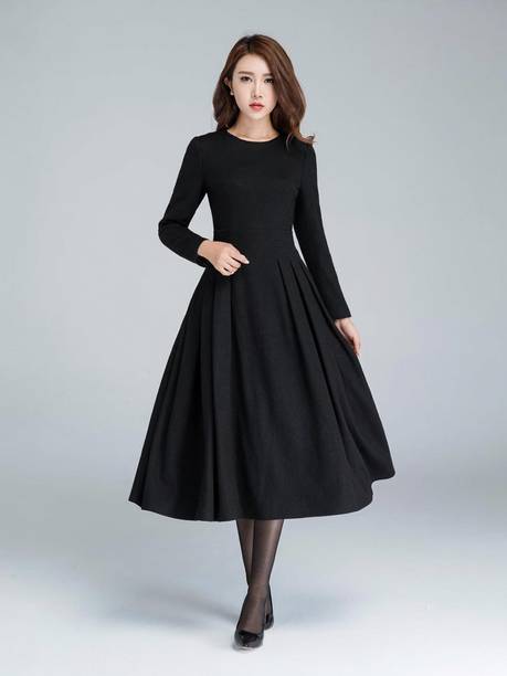 Women Gown Black Midi/Calf Length Dress