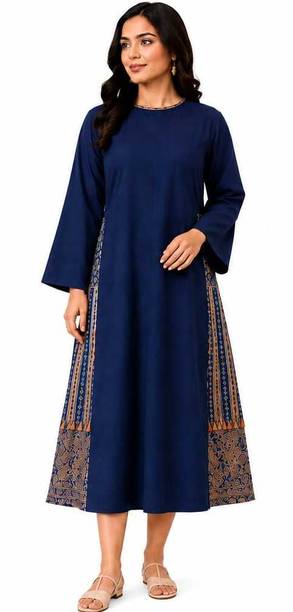 Women A-line Blue Ankle Length Dress