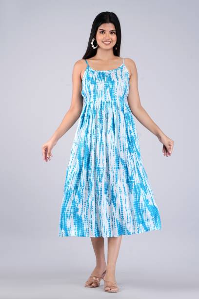 Women Maxi Light Blue, White Dress Price in India