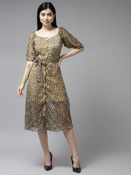 Women Skater Brown Knee Length Dress
