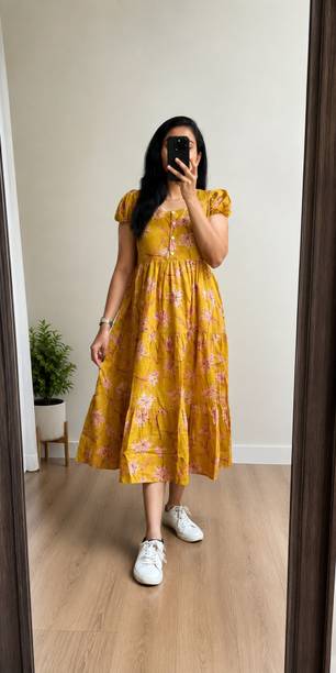 Women Tiered Yellow Maxi/Full Length Dress