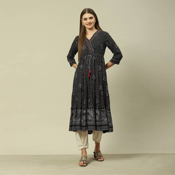 RANGRITI Women Tiered Black Midi/Calf Length Dress