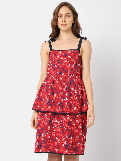 Women Peplum Red Knee Length Dress