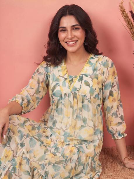 Women Tiered Yellow Midi/Calf Length Dress
