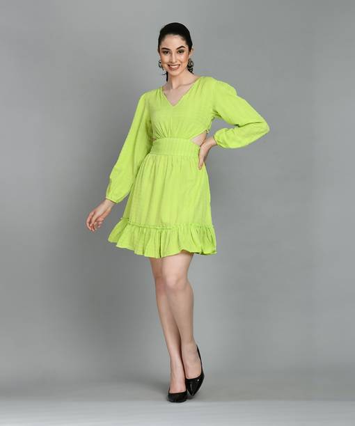 Women Fit and Flare Light Green Mini/Short Dress