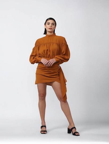 Women A-line Yellow Mini/Short Dress