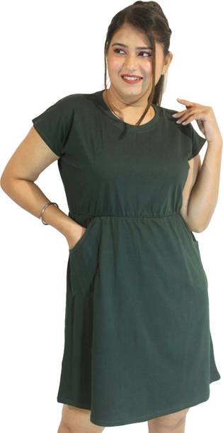 Women Fit and Flare Dark Green Knee Length Dress