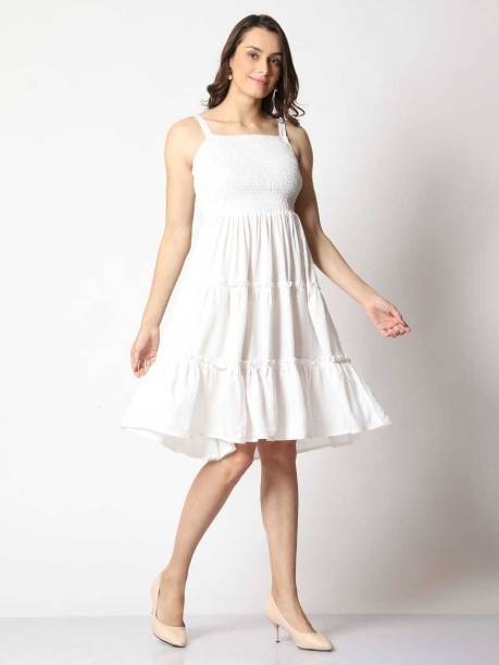 Women Fit and Flare White Dress Price in India