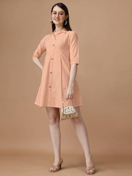 Women Drop Waist Orange Dress