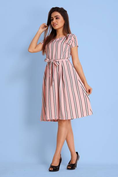 Women Fit and Flare Pink Knee Length Dress