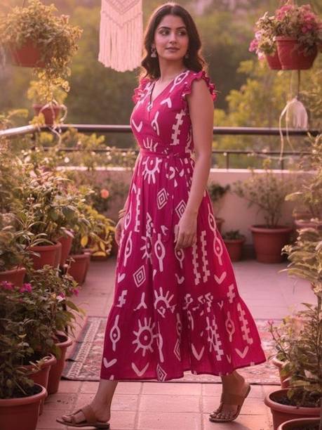 Women Wrap Pink Maxi/Full Length Dress