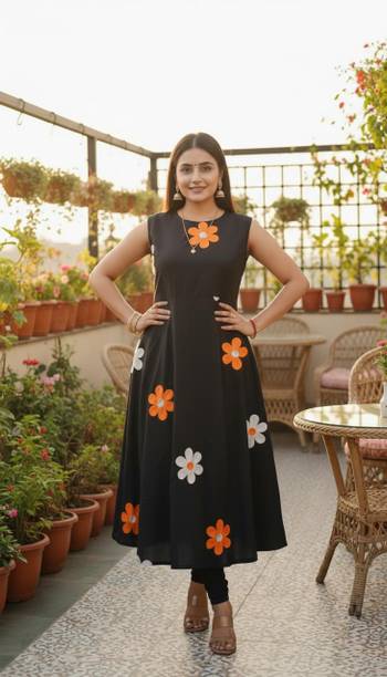 Women Fit and Flare Black Below Knee Dress