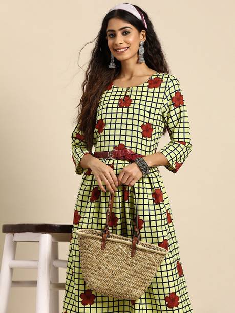 Women A-line Yellow, Maroon, Dark Blue Dress