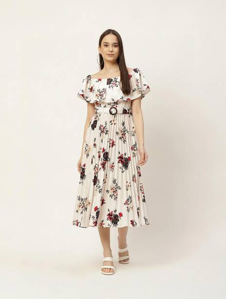 Women Layered White Midi/Calf Length Dress