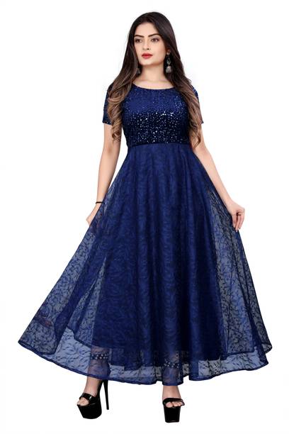 Women Maxi Dark Blue Dress Price in India