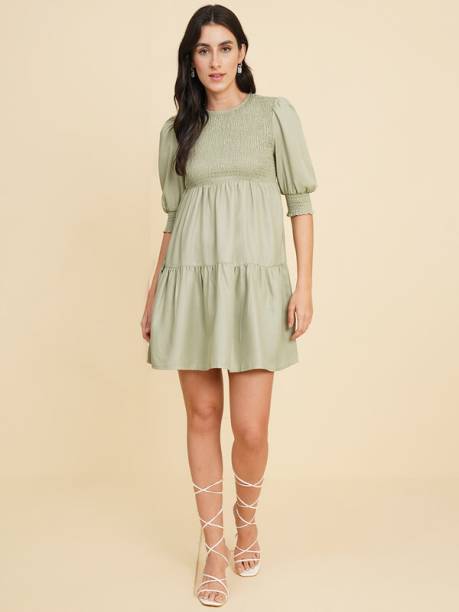 Women Fit and Flare Light Green Dress Price in India