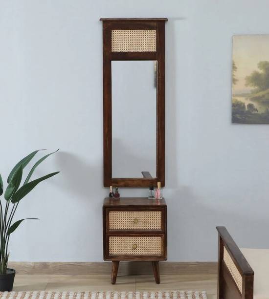 NOBLE ART Noble Art Solid Wood Rattan Dressing Table With Storage 2 Drawers Solid Wood Dressing Table