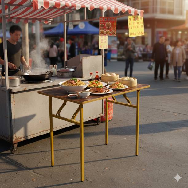 SHREE HARI QUALITY FIRST Multi-Purpose Foldable & Portable Wooden Laptop Table with Metallic Golden Leg Solid Wood 4 Seater Dining Table