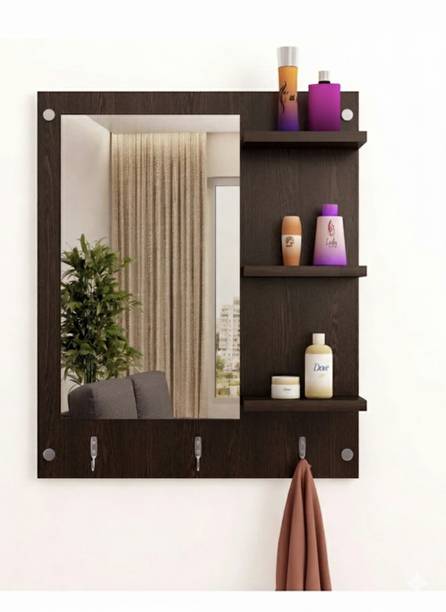 DIY HOME ACE MIRROR WITH HOOKS AND STORAGE Engineered Wood Dressing Table