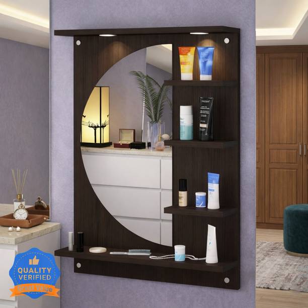 DIY D HD mirror with led and storage for bathroom and dressing room Engineered Wood Dressing Table