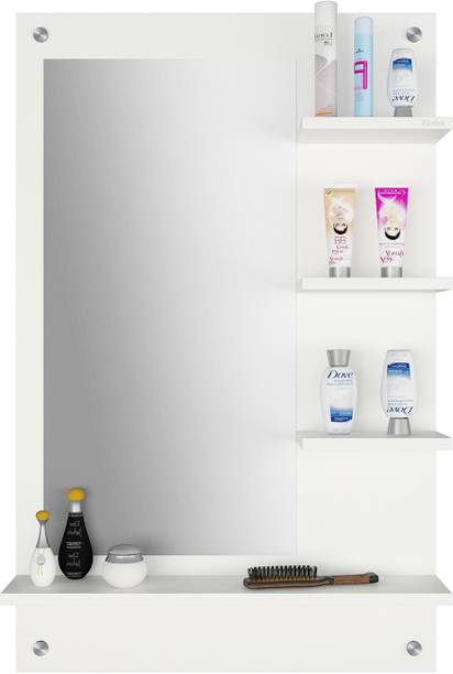 Zkoira Wall Mounted Dressing Mirror with Shelves White Vanity Unit Engineered Wood Dressing Table