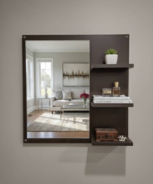 DIY HOME ROME square mirror with storage and HD mirror Engineered Wood Dressing Table