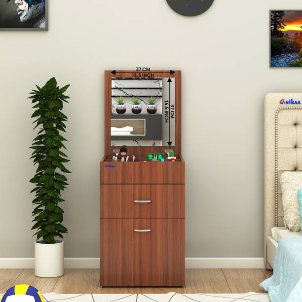 ANIKAA LYF-VT02 Makeup Vanity Table Trolley with Mirror & Sitting Seat | 360° Caster Engineered Wood Dressing Table