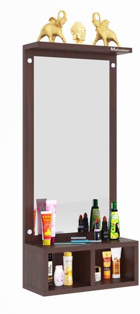 mahaakaay frameless Rectangular Wall Dressing MirrorTable Storage Engineered Wood Wenge Engineered Wood Dressing Table