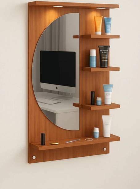RADHACRAFT Radhacraft D Shape Mirror With Led Lights Engineered Wood Dressing Table