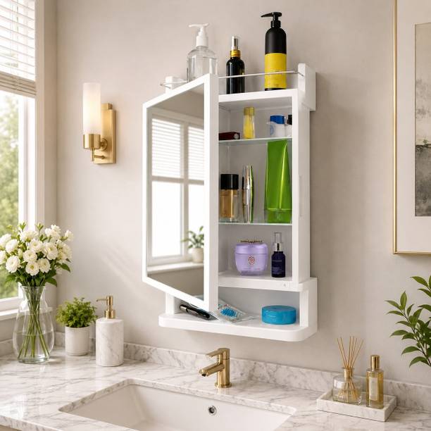KRELIX Ivory White Cabinet Mirror Plastic Wall Mount Cabinet