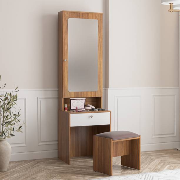 neuspace Liva Dressing Table with Drawer, Mirror and Large Storage Space with Stool Engineered Wood Dressing Table