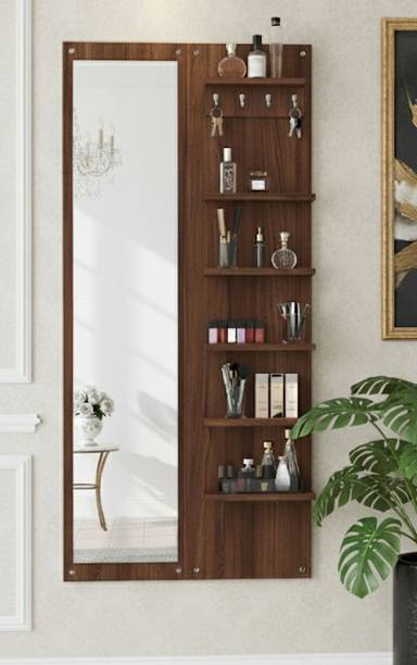 DIY HOME King size full length walnut dressing mirror unit Engineered Wood Dressing Table