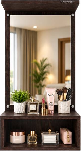 shivarvati Wall Mounted Dressing Mirror Vanity Makeup Organizer Bedroom Bathroom Entryway Engineered Wood Dressing Table