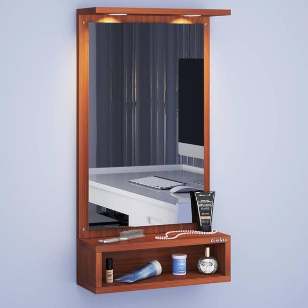 ANIKAA Jinny Wall Mount Dressing Mirror with LED Light & Box Shelf for Living/Bedroom Engineered Wood Dressing Table