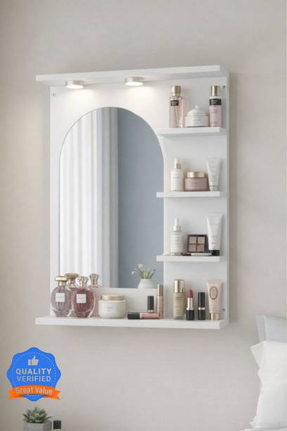 DIY HOME ARC HD mirror with led and storage for bathroom and dressing room Engineered Wood Dressing Table