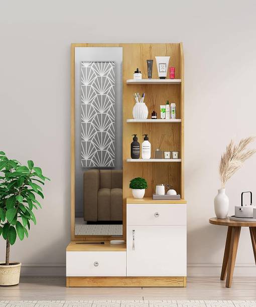 Hexa Red Dressing Table with Mirror and 2 Drawer With 1 Door Storage Shelf for Bedroom Engineered Wood Dressing Table