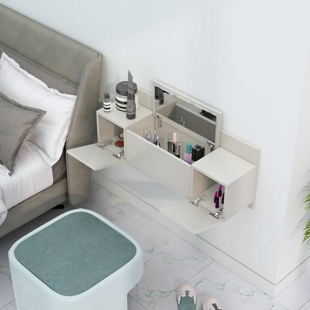 Hexa Red Wall Mount Dressing Table with 2 Door, Mirror and Huge Storage Space Vanity Engineered Wood Dressing Table