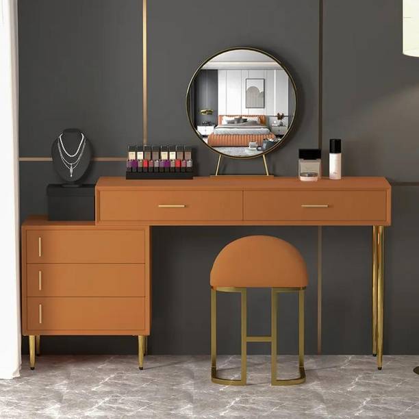 NG Decor Makeup Vanity Set Retracted Dressing Table Cabinet&Stool&Mirror Included Engineered Wood Dressing Table