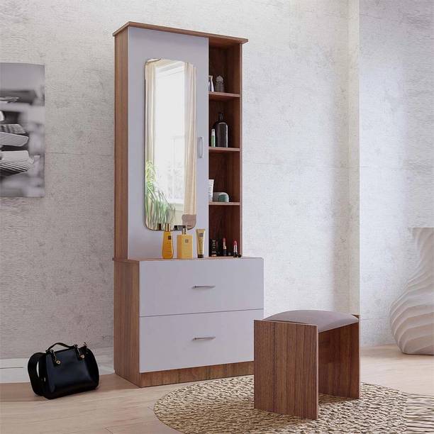 neuspace Lexus Modern Dressing Table with Mirror & Stool, 2 Drawers and Storage Shelves Engineered Wood Dressing Table