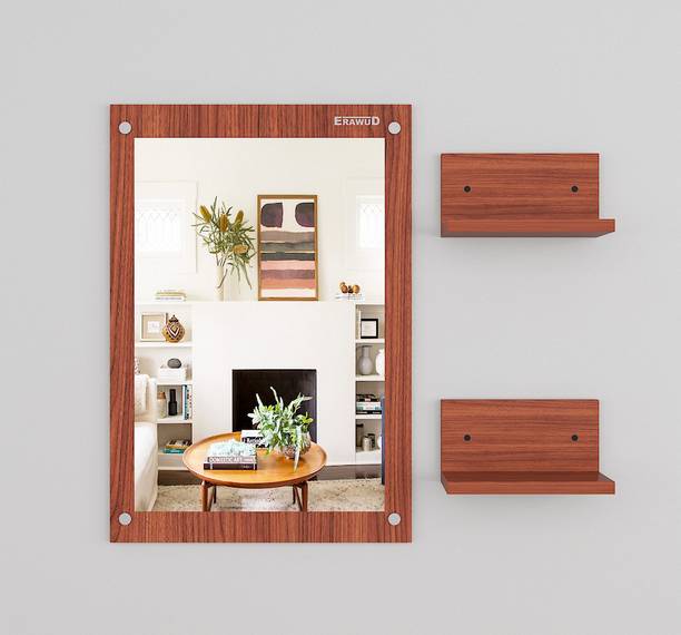ERAWUD Wood Wall Mount Dressing Table Mirror With Shelves For Home Decor Engineered Wood Dressing Table