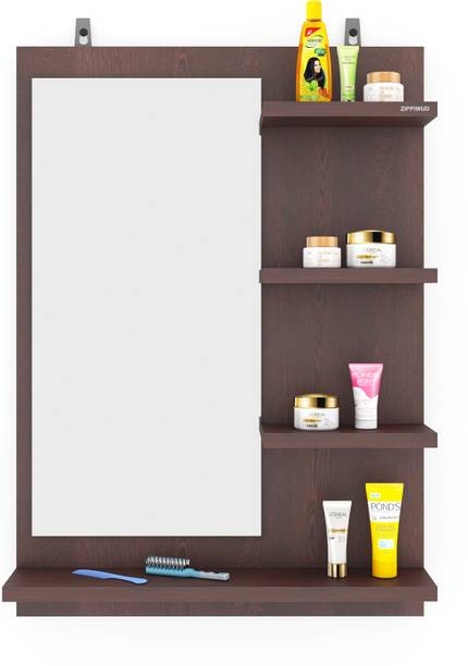 ZIPPIWUD Wall Mounted Dressing Mirror with Storage Shelves Engineered Wood Dressing Table