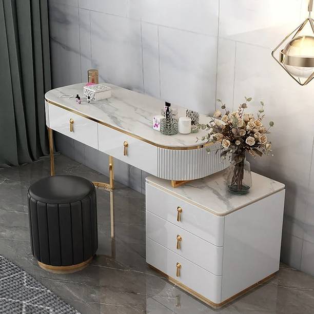 KDINTERIORS Nordic Makeup Vanity Extendable with 5-Drawer Dressing Table with Stone Top Stone Dressing Table